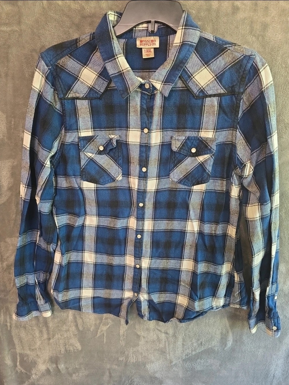 Juniors Blue Western Plaid Button-Up Shirt